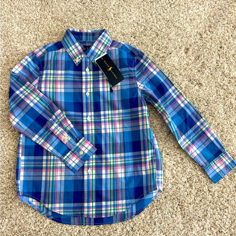 New Boys Plaid Ralph Lauren Button up shirt. Size 5